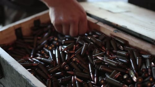Ammunition Bullets Filling a Wooden Box