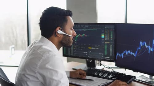 Indian Trader Broker Checking Stock Trading Data Analysis Concept Working in Office with Financial