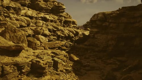 Slow Pan Through Rugged Rocky Desert Canyon Landscape