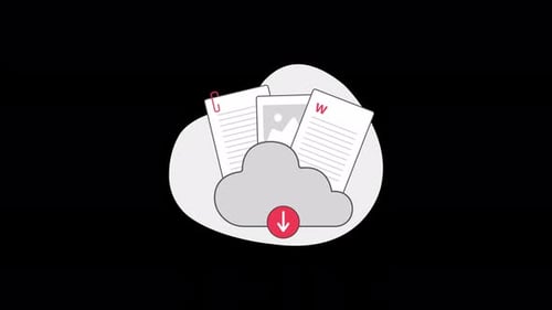 Cloud-Speicher mit Dokument. Konzeptanimationsvideo zum Hochladen von Cloud-Daten — transparent