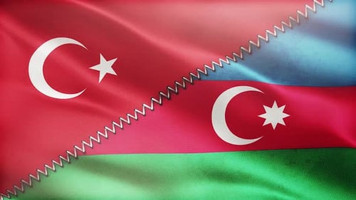 Turkey and Azerbaijan Flags Sewn Together Waving Alliance Concept