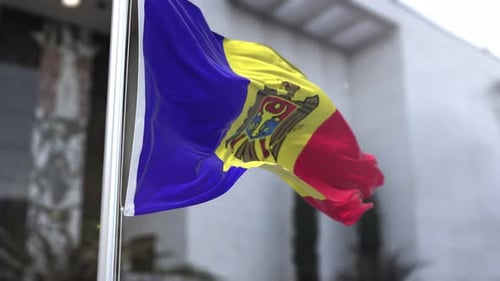 Realistic Waving Moldova Flag on a Flagpole Animation