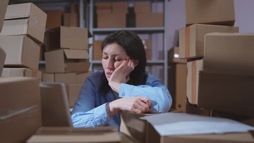 a Woman Sleeping at Her Office Desk the Problem of Overworked and Stress