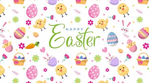 Happy Easter Seamless Looping Background with Cute Cartoon Icons