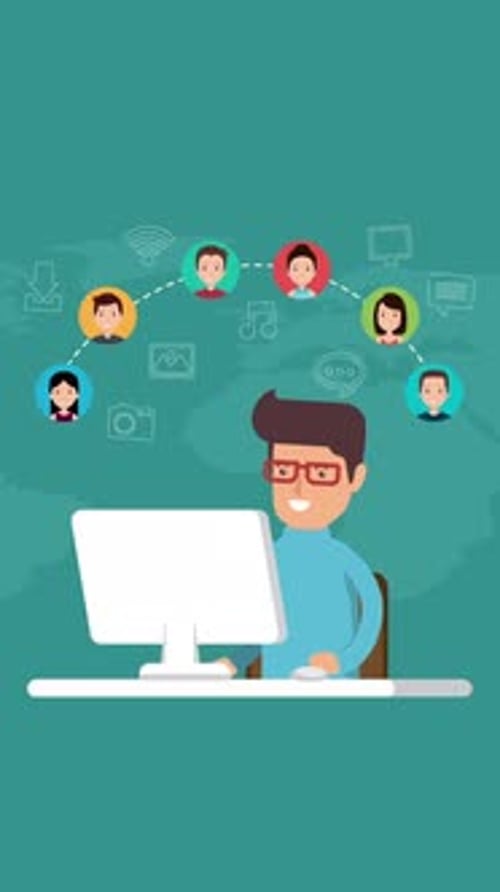 Man Interacting with Social Network Flat Design Animation