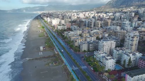 Aerial Video Cityscape Along the Mediterranean Coast Captured Aerially with Beautiful Sea Views