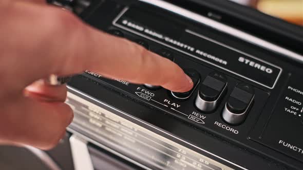 Finger Pushing Play and Stop Button on Stereo, Technology Stock Footage ...