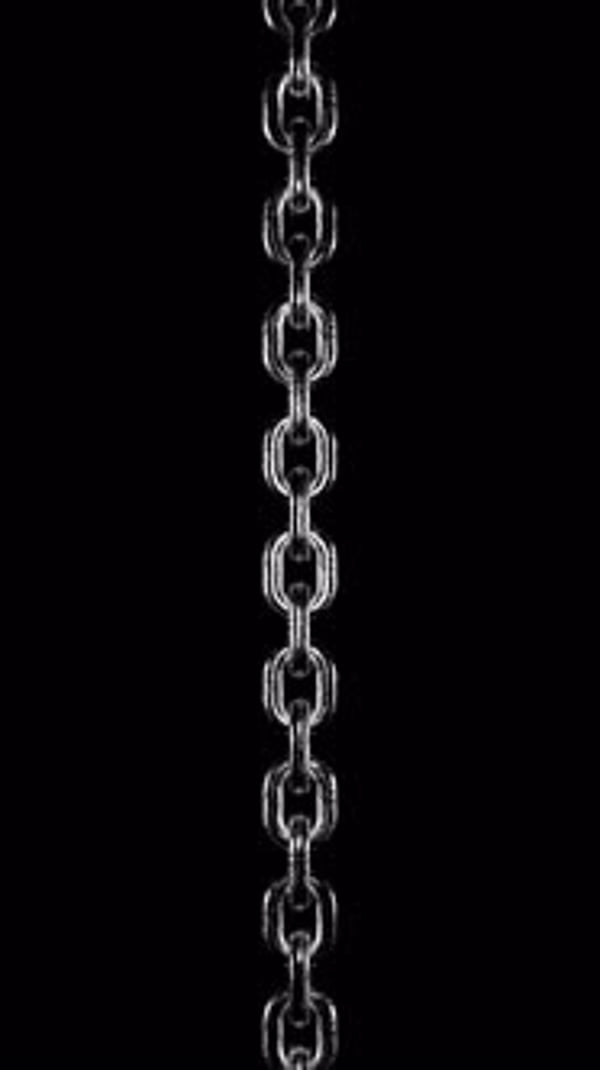 Vertical rough silver chain links rotating with loop, overlay with ...