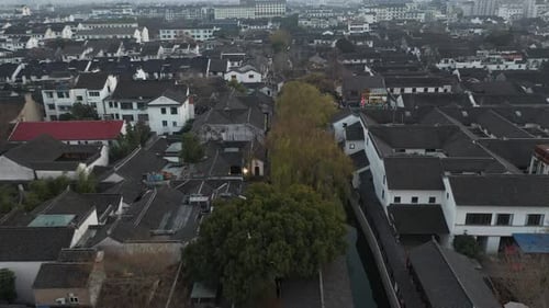 Aerial View of Urban Ancient Architecture and Street View Suzhou City Jiangsu Province China