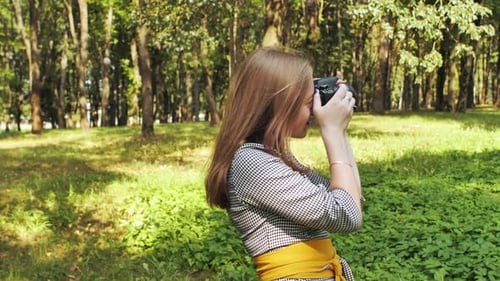 Woman Taking Pictures in a Sunny Park