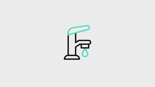 Flat Design Animated Faucet Icon with Dripping Water