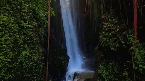 Arial View Green Nature of Forest Waterfall and Wet Mountain in River