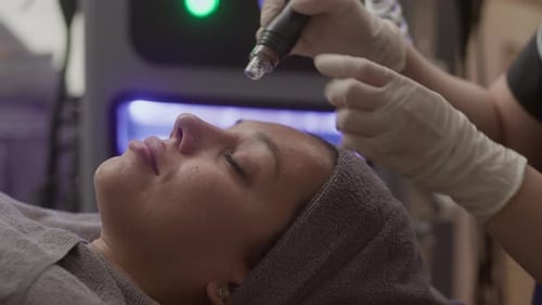 Woman Receiving a Facial Treatment in a Spa