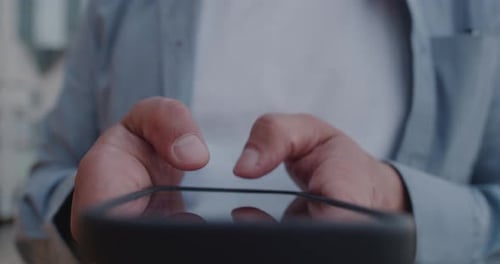 Hands Use Mobile Smartphone Device Close Up