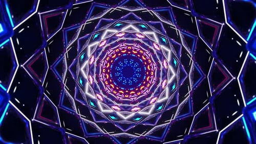 Colorful animation pattern with black background. Kaleidoscope VJ loop