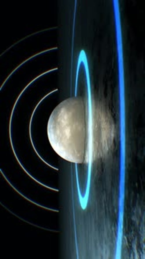 Futuristic Planet Orbiting Animation with Blue Neon Rings
