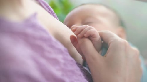 Infant Nursing Peacefully in Mother's Arms