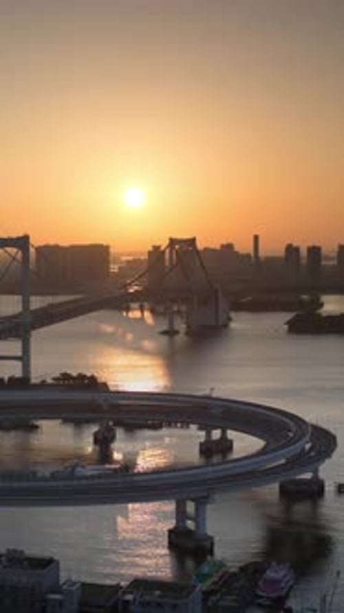 Tokyo Japan City Rainbow Bridge Skyline Harbour Vertical