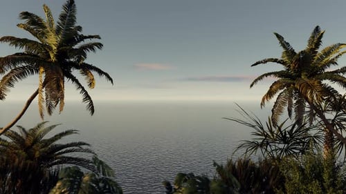 Tropischer Strand mit Palmen, Meerblick, Ozeanhintergrund, nahtlose Schleife
