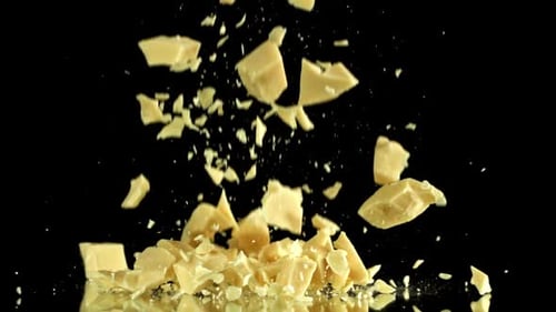 Super Slow Motion Pieces of White Chocolate Filmed on a Highspeed Camera at 1000 Fps