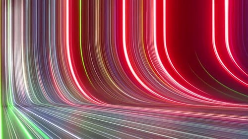 Abstract background with stream of neon lines leaving glowing tracks.