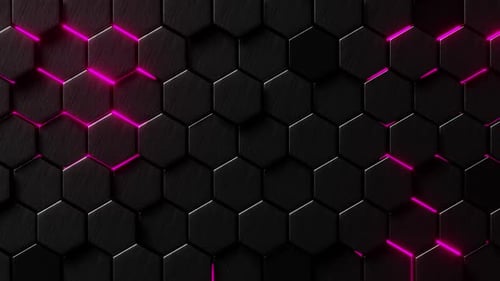 Futuristic Pulsing Hexagon Background with Pink Neon Glow