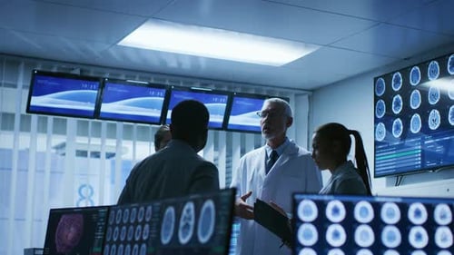 Medical Professionals Reviewing Brain Scans in a Hospital
