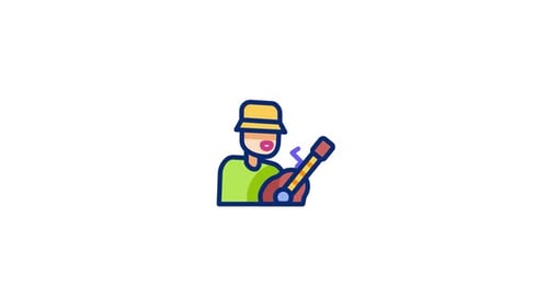 Flat Design Animated Icon of a Musician Playing Guitar