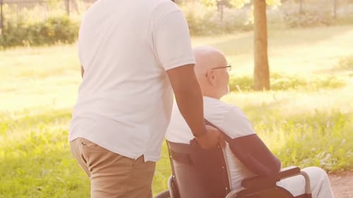 AfricanAmerican Caregiver and Old Man Professional Nurse and Patient in a Nursing Home Assistance
