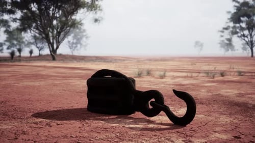 A Rusty Metal Hook on a Vibrant Red Dirt Road