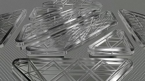 Background with Motion over Silver Wireframes of Shapes, Reflection, Figures, 3D Render, Exclusive