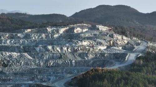Open pit gravel mining operation aerial