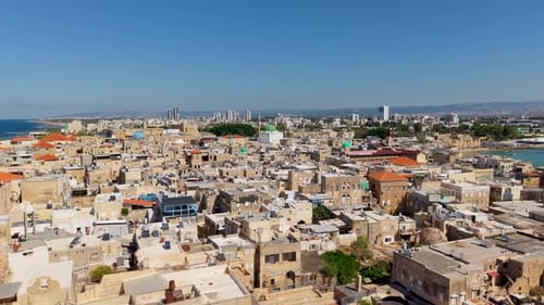 Aerial video over the old city of Acre in northern Israel