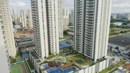 Modern apartment building aerial shot in Sao Paulo Brazil.