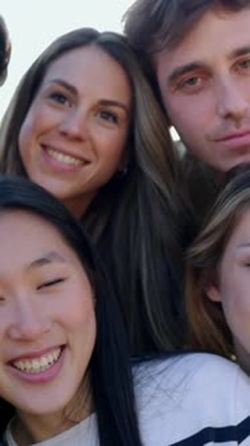 Group of Diverse Friends Smiling in Vertical Portrait