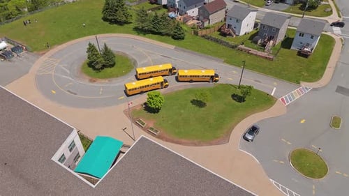 Aerial View Of Summer School Dismissal With Buses Parked At Halifax School