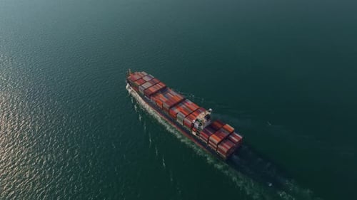 Aerial perspective of a ship on ocean route, Thailand
