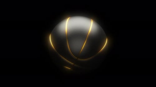 Glowing Basketball Spinning with Golden Lines