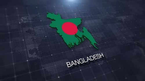 Animated Digital Map of Bangladesh with Flag