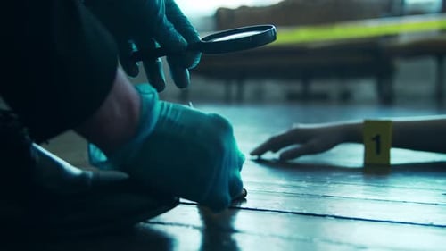 Forensic Investigator Examining Evidence at Crime Scene