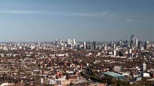 London city skyline aerial view across the British capital and suburban downtown district