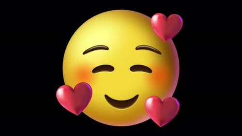 Happy Yellow Emoji Face with Floating Hearts Animation