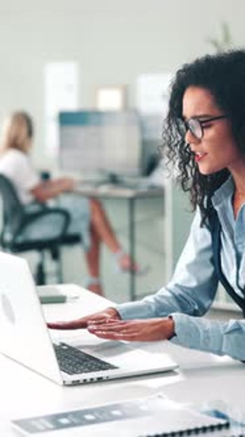 Angry, laptop and woman with bat in business office, software glitch or frustrated for lost report