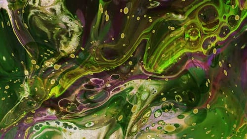 Abstract Swirling Green Purple Fluid with Bubbles Background