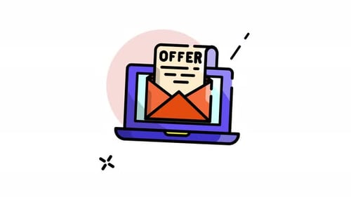 Modern Animated Icon of Laptop Receiving an Online Offer