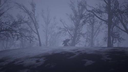 Krampus Runs Through Forest Carrying a Bag With Naughty Children