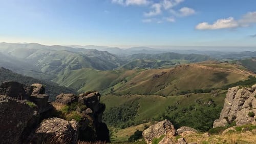 Sunny mountain landscape: Unspoiled mountain range runs to horizon