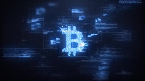 Glowing Bitcoin Symbol Digital Data Network Reveal