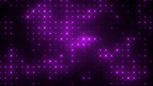 Abstrakte Schleife, leuchtend lila, helle Disco-Wand mit Glühbirnen