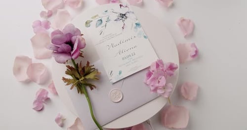 Wedding Invitation Card Surrounded by Rose Petals